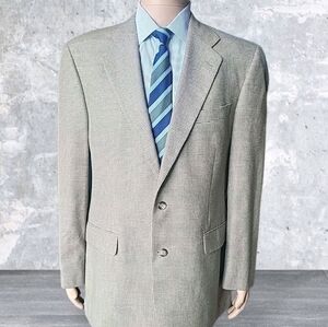 Vintage Brooks 346 Blazer Mens 42L Beige Gingham Silk Wool Linen Suit Jacket